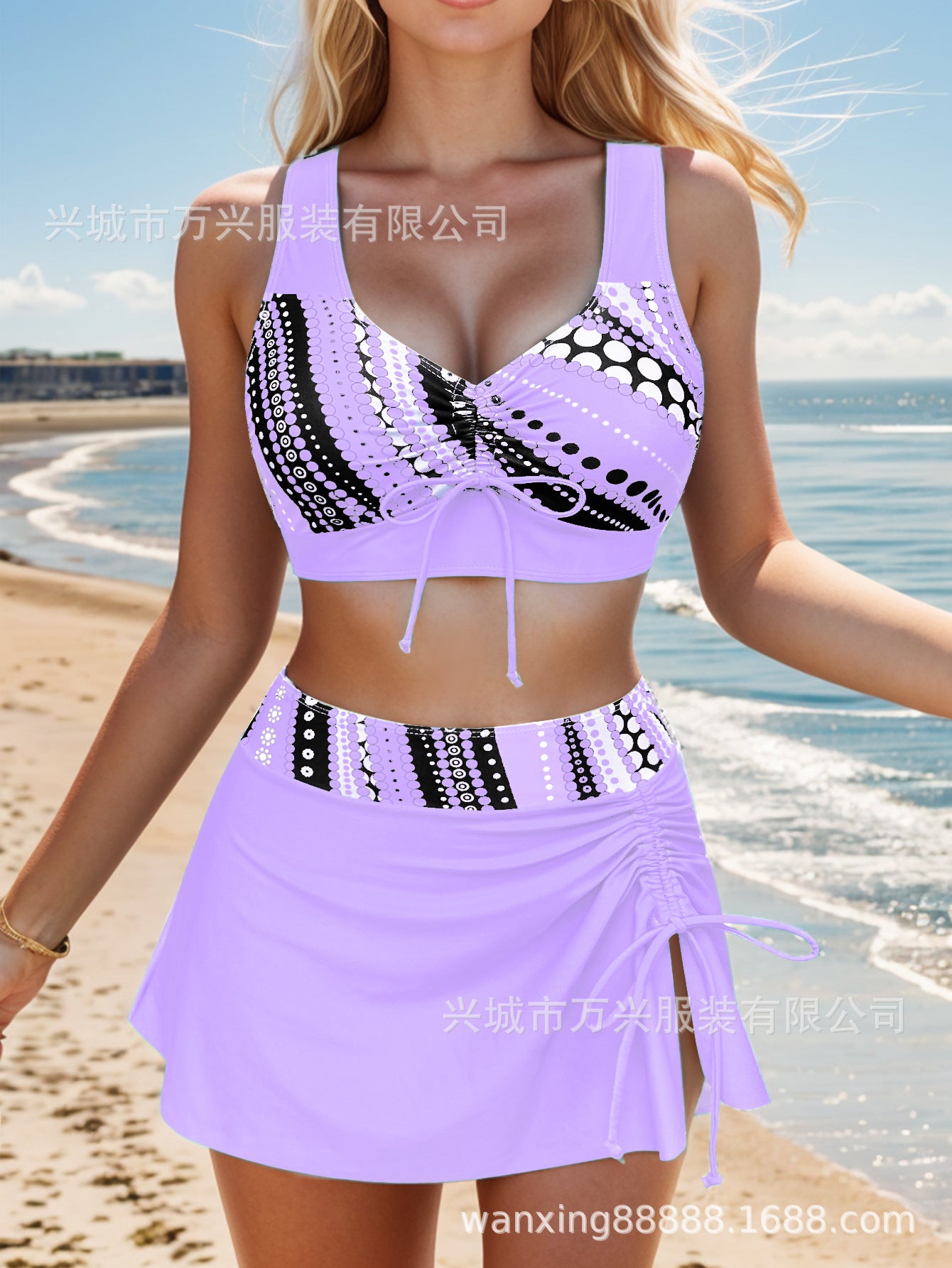 🩱👙【S-2XL】Costum de baie din două piese, confortabil, cu funde imprimate, costum de baie la modă pentru plajă