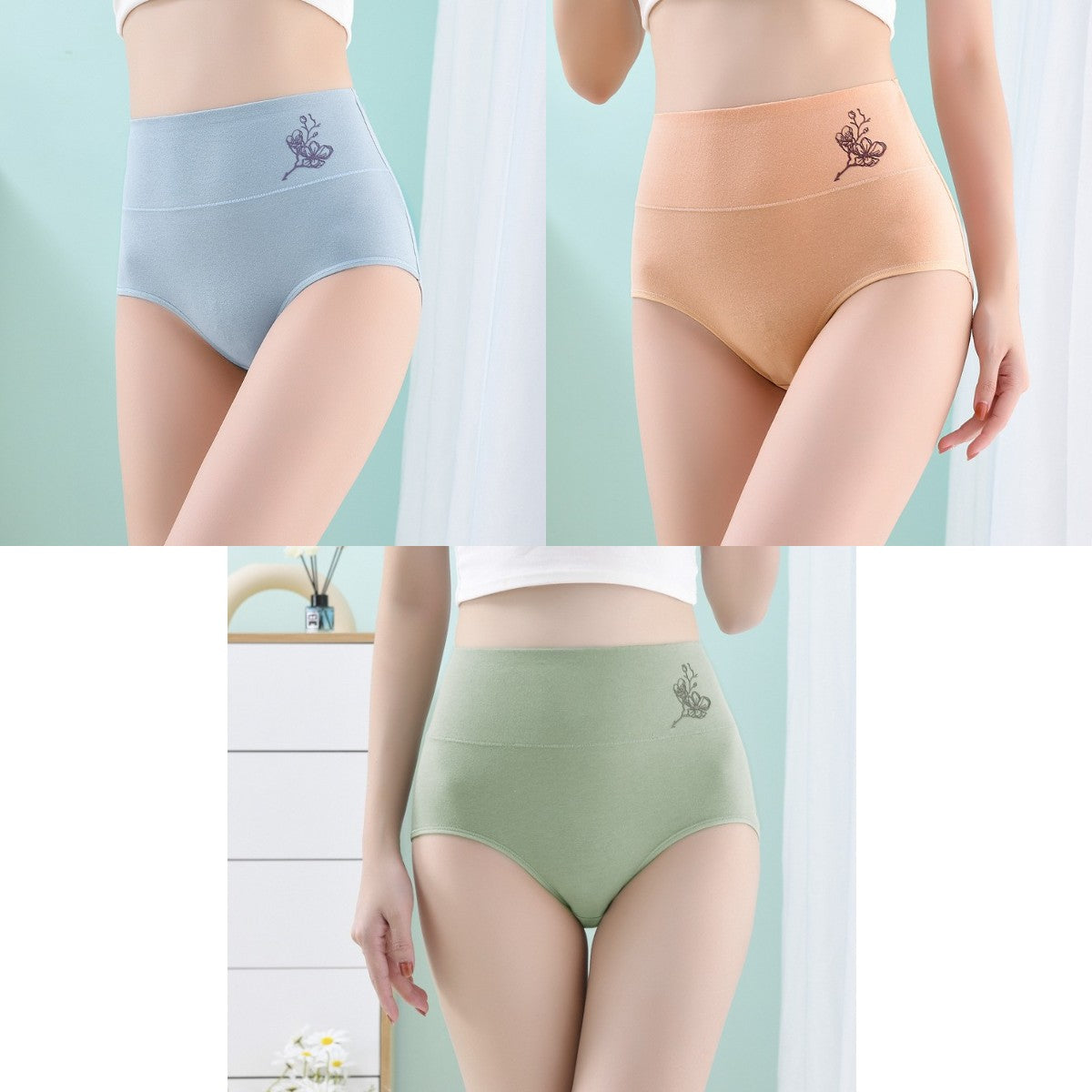 💖Último día 50% de descuento- 【Compra 3 y llévate 3 gratis】Braguitas de algodón puro de cintura alta y realce de cadera, tallas grandes (40-100 kg)