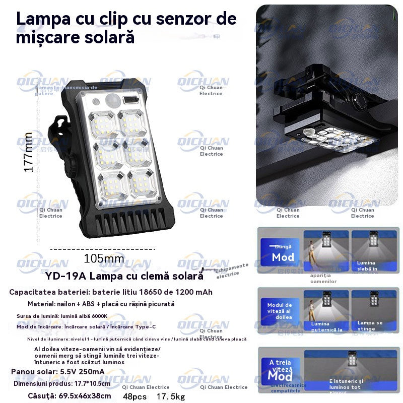 【💥50% OFF💥】Lumină solară cu senzor pentru corpul uman, cu clemă, impermeabilă