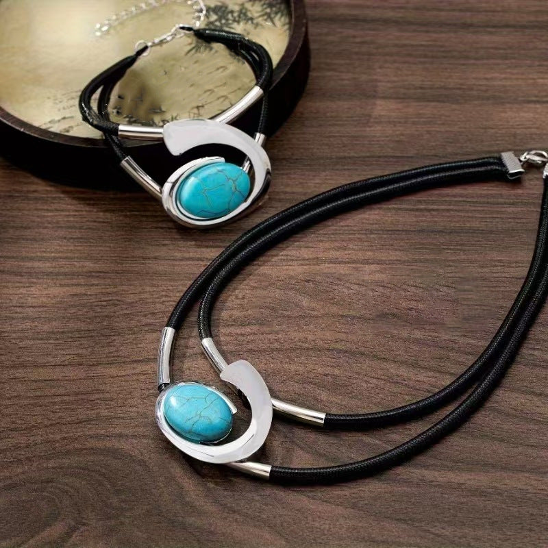✨🔥【50% OFF】Conjunto de collar y pulsera de piedras preciosas de estilo bohemio