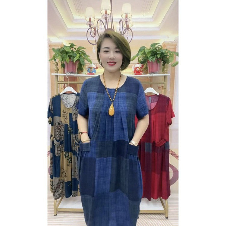 👗❤️【50-100 kg】2025 Rochie de călătorie în carouri, la modă lejeră Rochie confortabilă pentru mamă 3913319