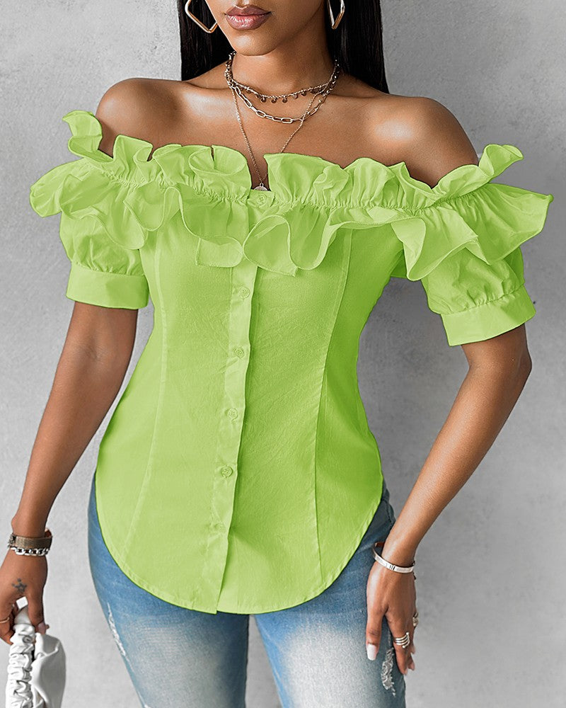 🔥【Reducere 50%】🔥【S-XXL】Bluză cu volane, fără umeri, elegantă, confortabilă și de bun gust, confortabilă și la modă
