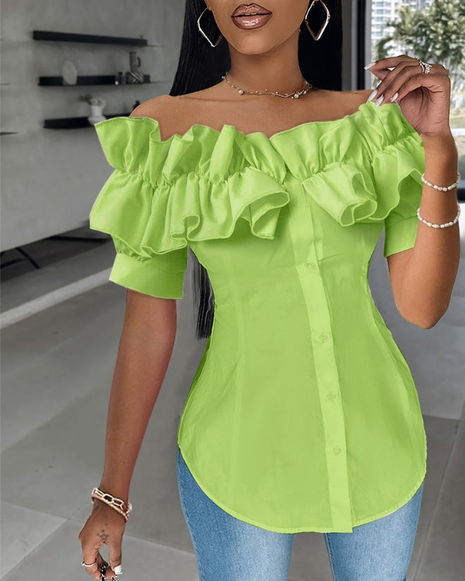 🔥【Reducere 50%】🔥【S-XXL】Bluză cu volane, fără umeri, elegantă, confortabilă și de bun gust, confortabilă și la modă