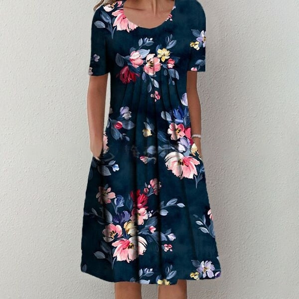 【50% de descuento】【Tallas S-5XL】🌺🌺 Vestido moderno con escote redondo y estampado.