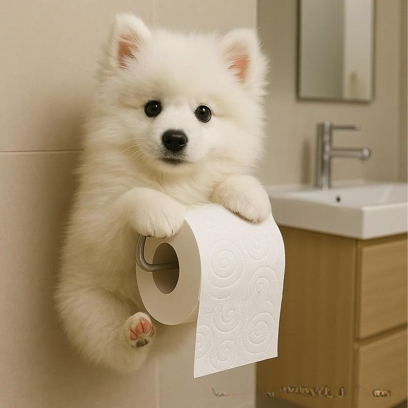 😍【Ofertă limitată în timp】🐕Suport drăguț pentru hârtie igienică în formă de cățeluș - practic și frumos!
