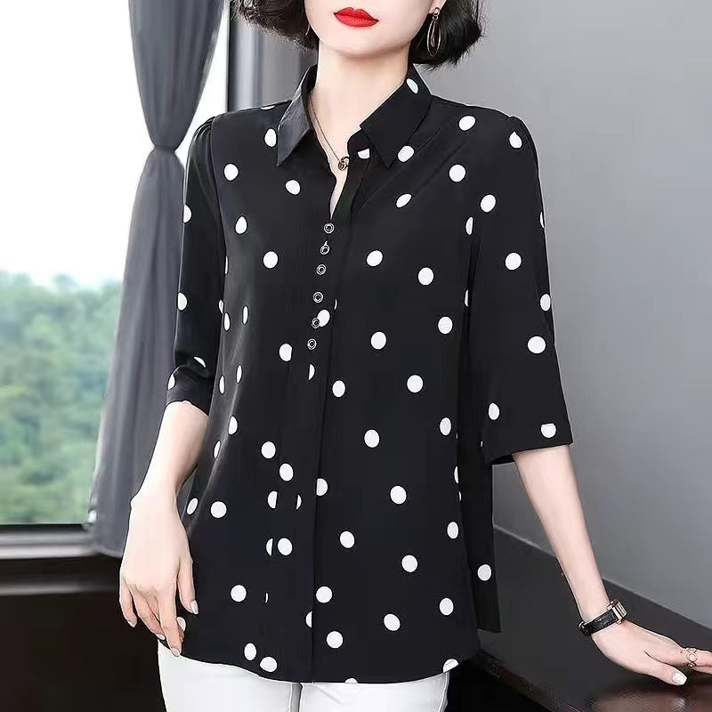 🔥✨【Cantitate limitată】🔥【M-5XL】 2025 cămașă nouă de damă cu mânecă lungă șifon și buline, la modă și versatilă