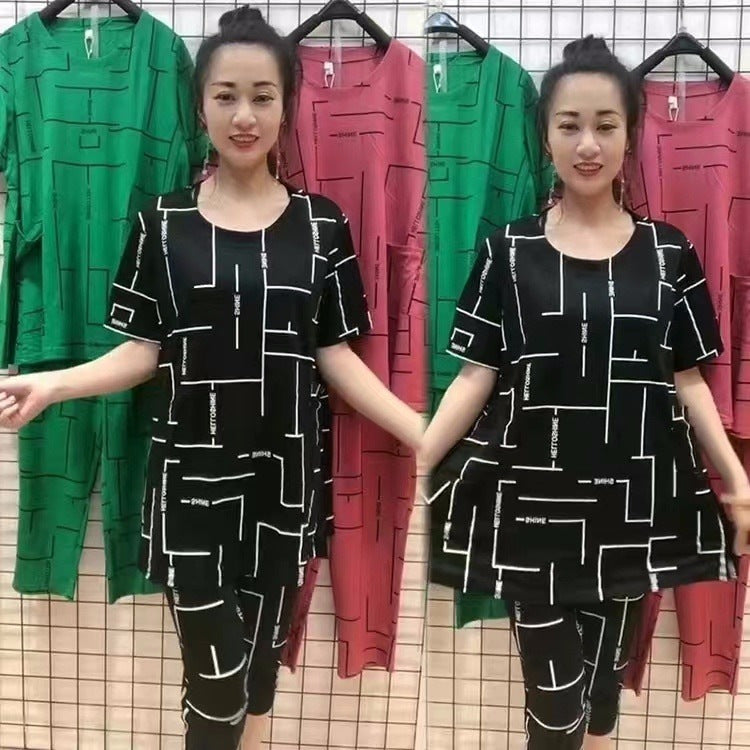 👚👖【Touri + Pantaloni】🔥🔥Costum de damă cu mâneci scurte 2025 nou casual femei de vârstă mijlocie și în vârstă