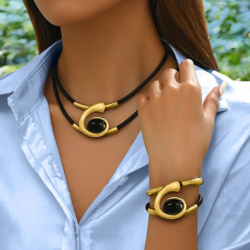 ✨🔥【50% OFF】Conjunto de collar y pulsera de piedras preciosas de estilo bohemio