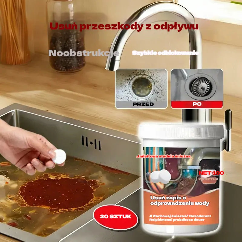 🔥50% ZNIŻKI 【2 za 109 zł.】❤️ Skuteczne musujące tabletki czyszczące, które szybko rozpuszczają zatory spowodowane przetłuszczającymi się włosami i udrażniają odpływy; dodatkowo działają odświeżająco i antybakteryjnie.