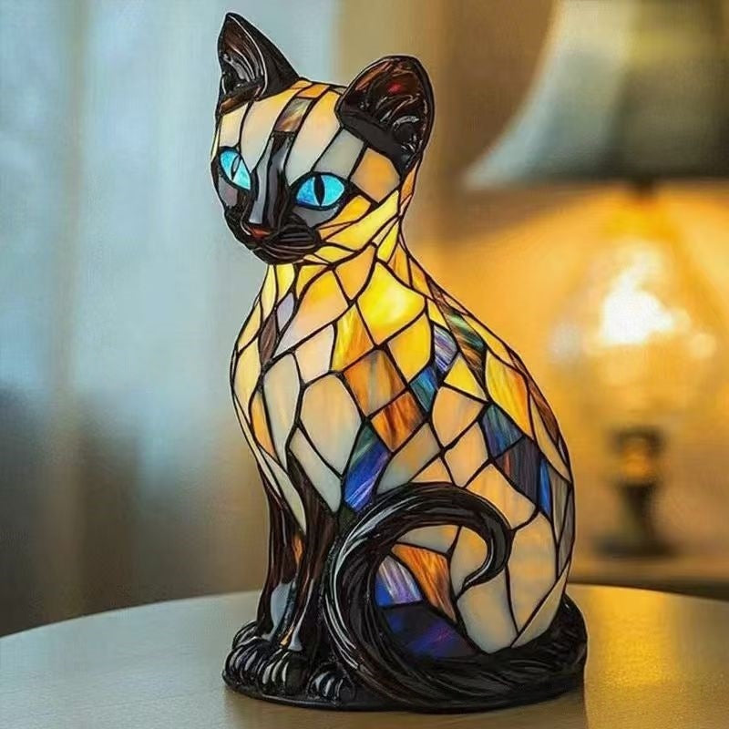🐱Stolní lampa ve tvaru kočky, retro noční světlo z barevné pryskyřice s kočičím motivem