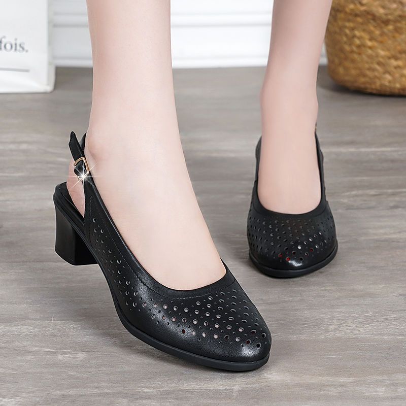 😍【35-41】2025 sandale noi din piele moale, cu toc gros, cu talpă moale
