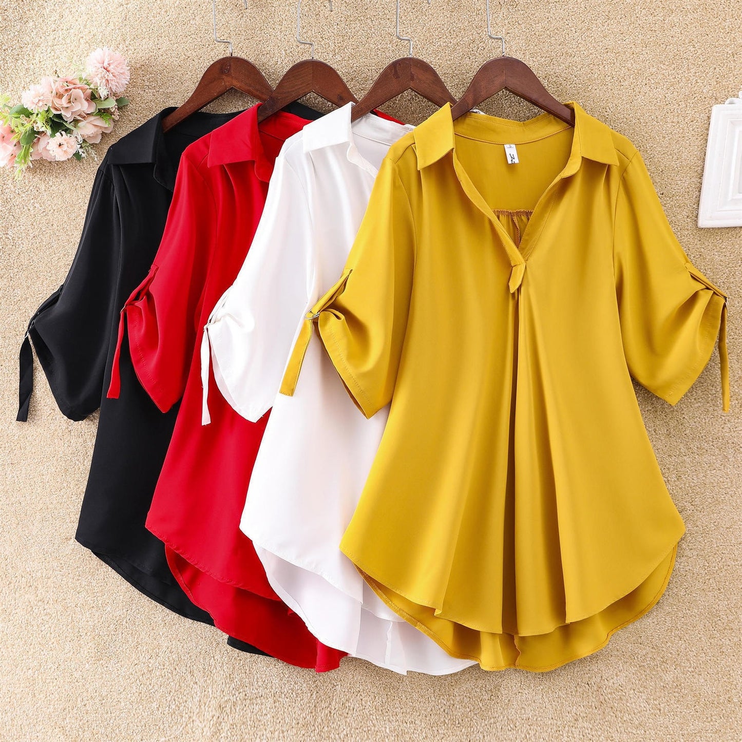 ✨💗【Stoc limitat🔥】【S-3XL】 2025, la modă nouă, elegantă, cămașă lejeră, casual, din șifon, de culoare uni