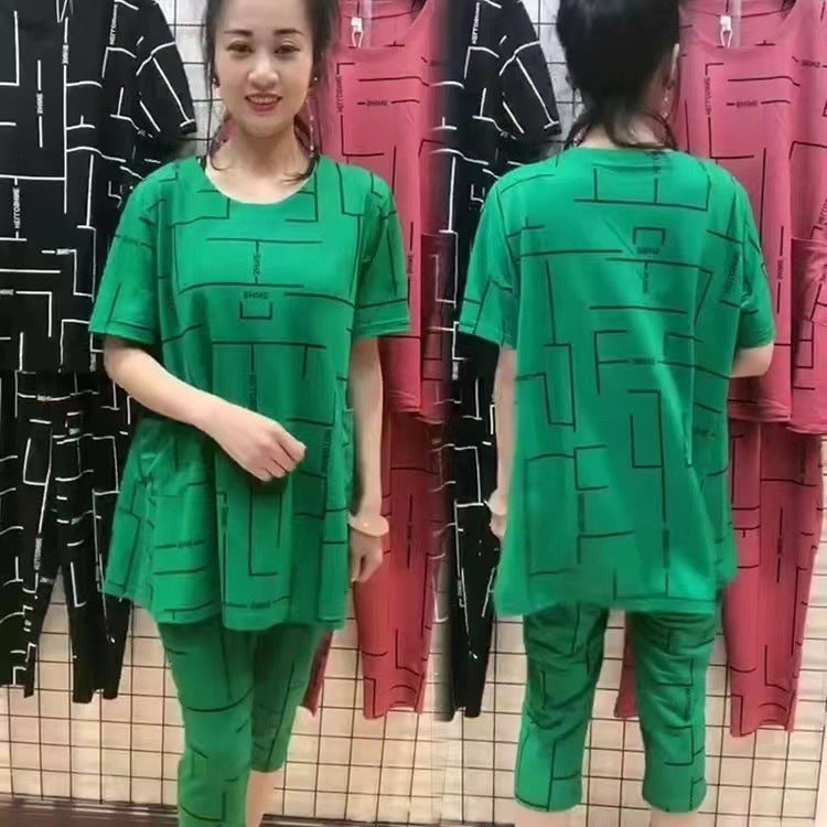 👚👖【Touri + Pantaloni】🔥🔥Costum de damă cu mâneci scurte 2025 nou casual femei de vârstă mijlocie și în vârstă