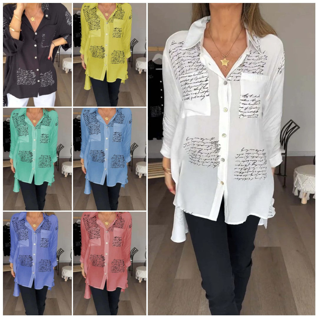 🥰【S-5XL】Cămașă de damă cu mânecă lungă cu imprimeu la modă cu rever 3912257