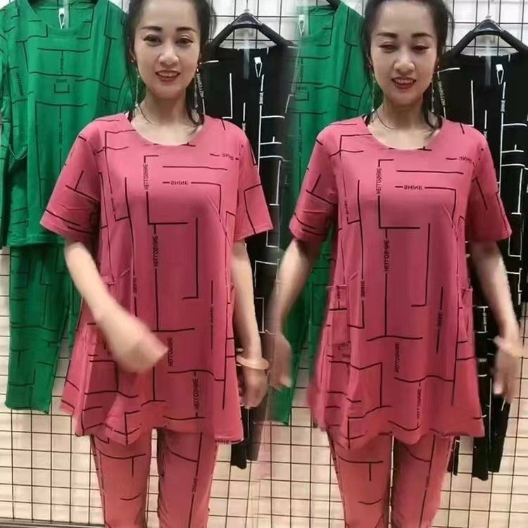 👚👖【Touri + Pantaloni】🔥🔥Costum de damă cu mâneci scurte 2025 nou casual femei de vârstă mijlocie și în vârstă