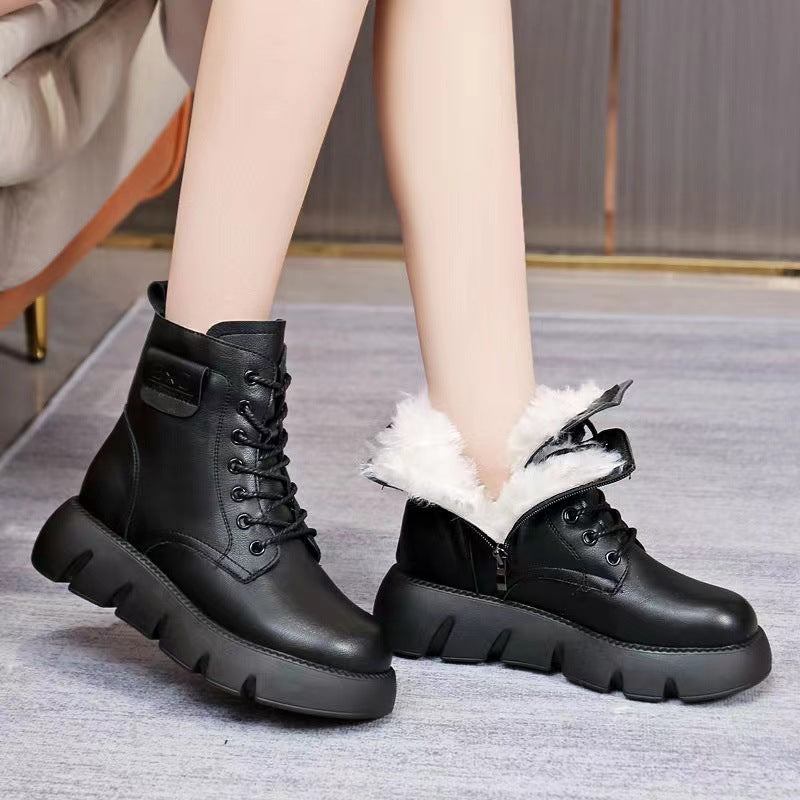 ⛄️👢【35-40】2024 nowe modne zimowe damskie buty z grubą podeszwą, wysokiej jakości skóry 3827722