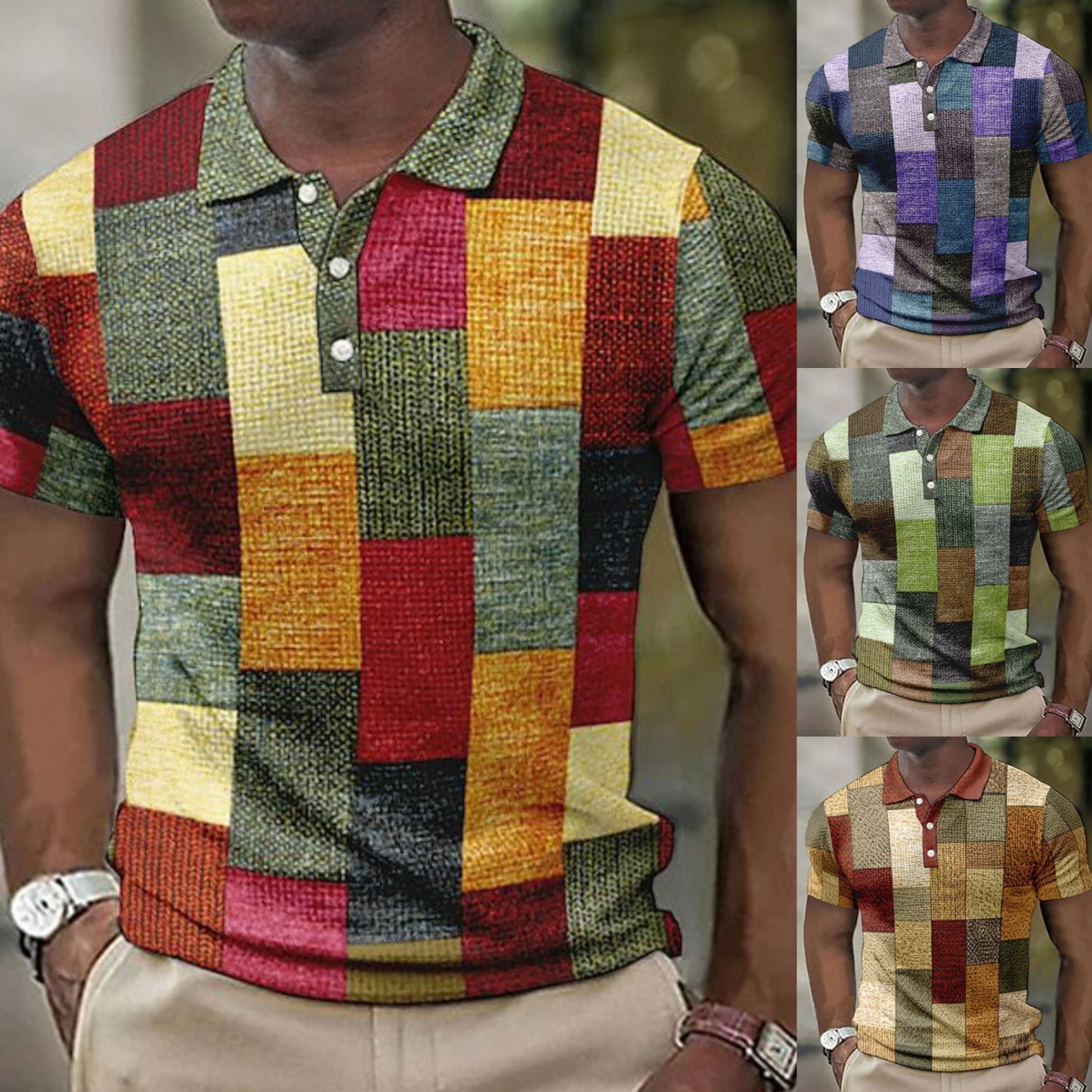 💥👕【50% de descuento】🛒【S-5XL】Camisa POLO con estampado geométrico casual para hombre 2025, moderna y cómoda, con forma