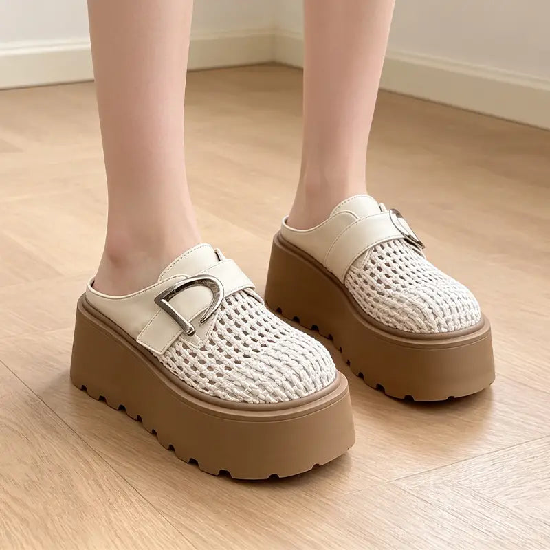 🔥Hit Sprzedaży 【Rabat 50%】✨【35-40】Letnie buty na wysokiej platformie. Przewiewny wzór tkany, styl retro i nowoczesny
