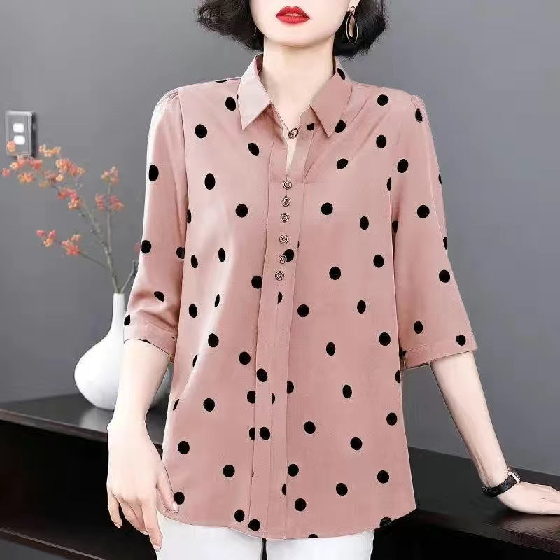 🔥✨【Cantitate limitată】🔥【M-5XL】 2025 cămașă nouă de damă cu mânecă lungă șifon și buline, la modă și versatilă