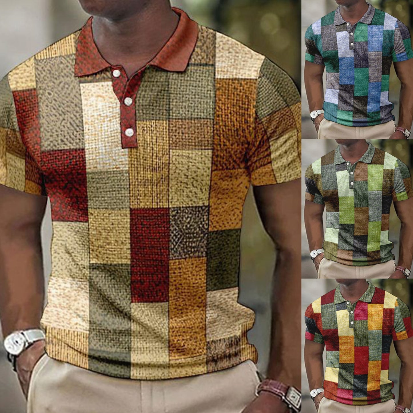 💥👕【50% de descuento】🛒【S-5XL】Camisa POLO con estampado geométrico casual para hombre 2025, moderna y cómoda, con forma