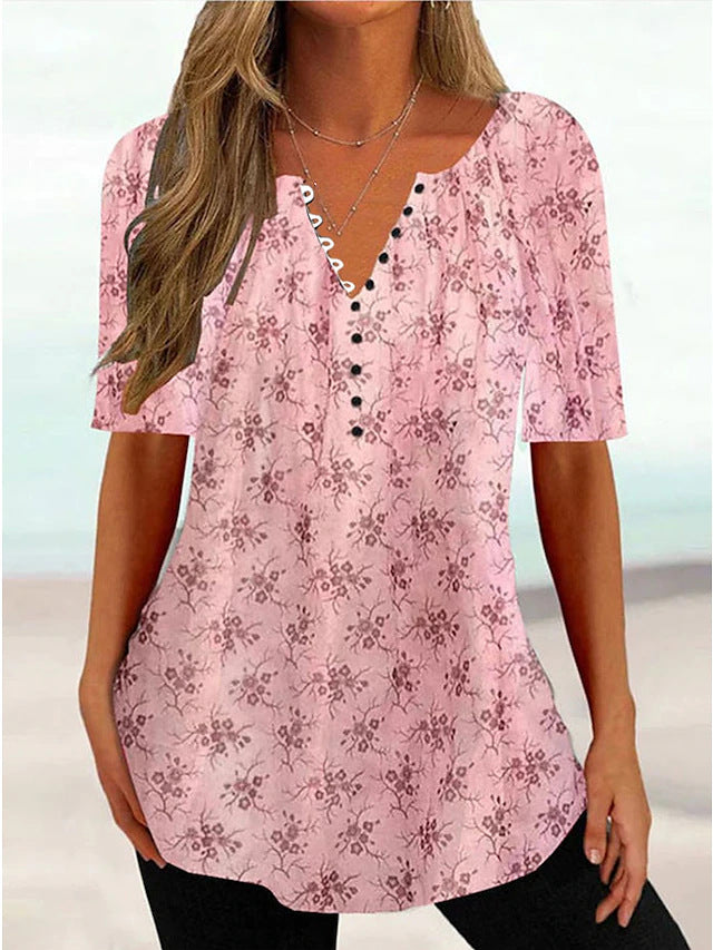 ✨🎉【Reducere fierbinte🔥】【S-5XL】 Cămașă casual pentru femei 2025, cu mânecă scurtă, cu decolteu în V