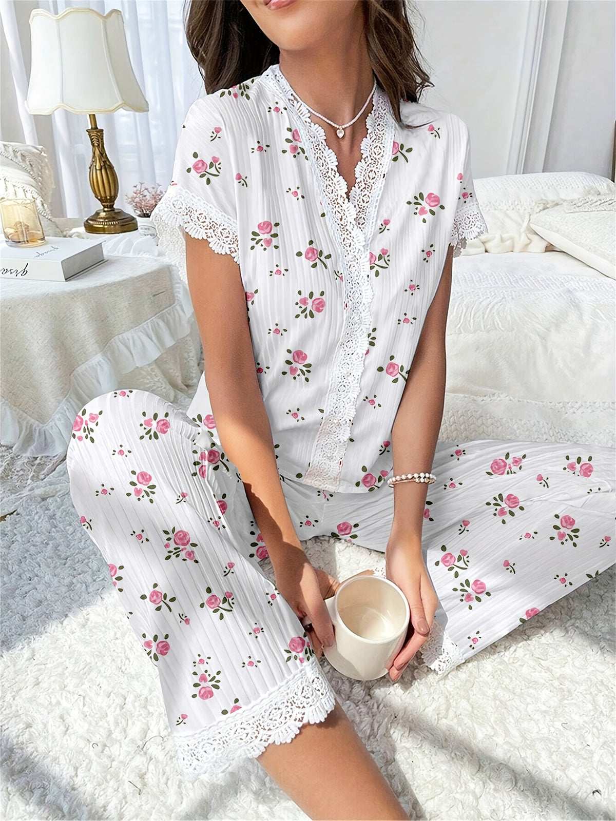 🔥 ¡1+1 GRATIS! Pijama de mujer popular con estampado y bordado, fácil de lavar