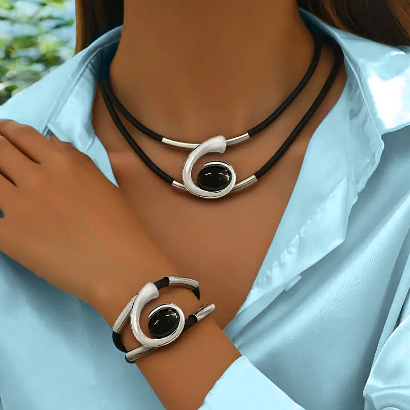 ✨🔥【50% OFF】Conjunto de collar y pulsera de piedras preciosas de estilo bohemio