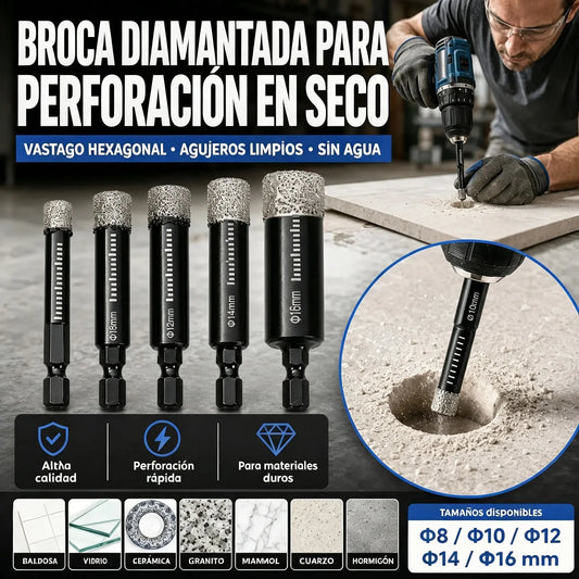 【Cabezal pulido negro de 6/8/10/12/14/16 mm】1 juego por 27 € 🔩 Juego de 6 brocas de diamante para perforaciones precisas en azulejos, cerámica y vidrio.