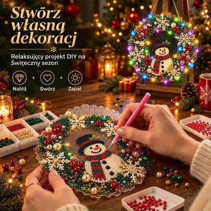 🎄 Świąteczna korona DIY z diamentami, perłami i światłami LED! Wytrzymała płyta akrylowa・9 świątecznych wzorów・Idealna dekoracja drzwi, ścian i okien