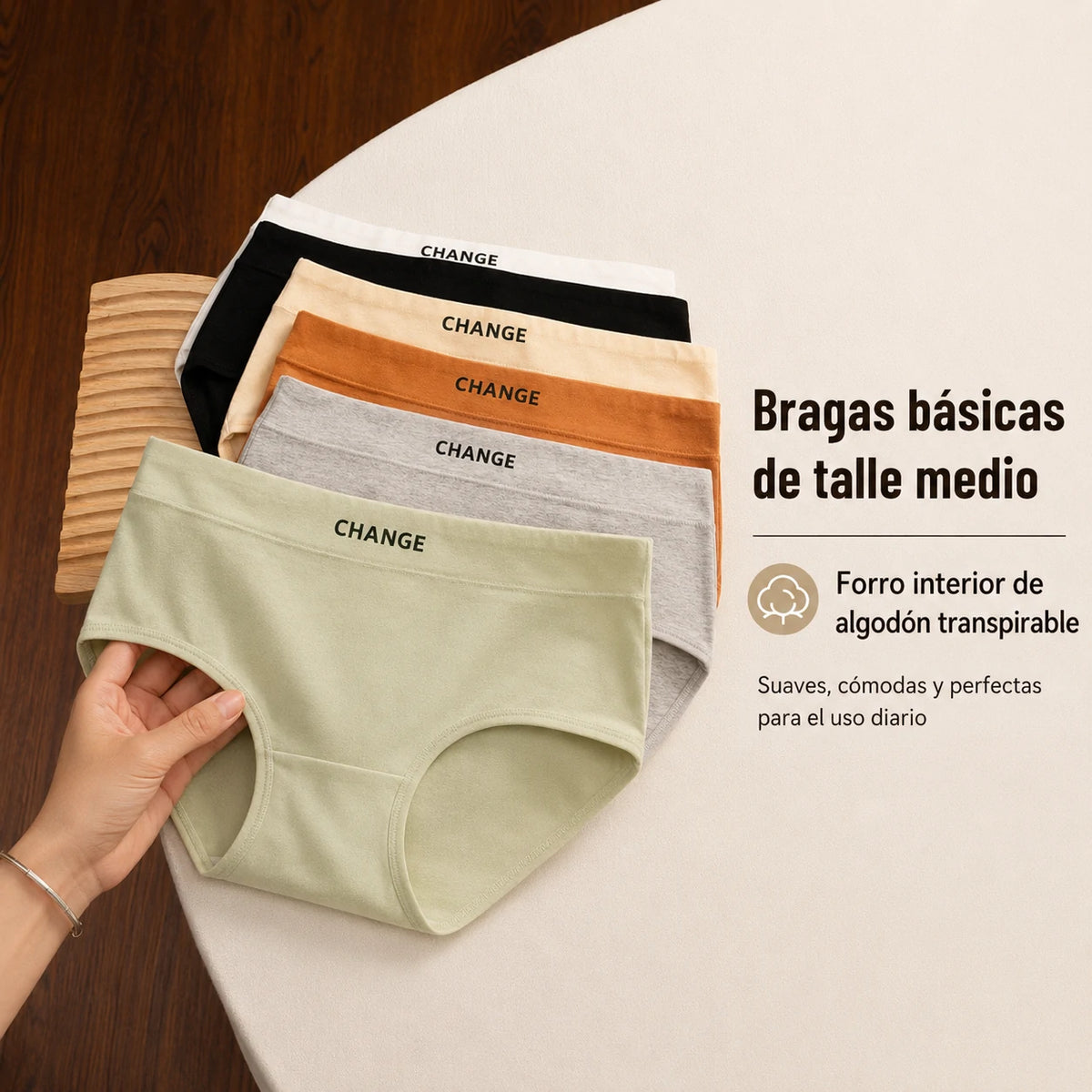 🩲🔥[6 piezas 26 euro] Braguitas de algodón cómodas y transpirables de tiro medio para mujer
