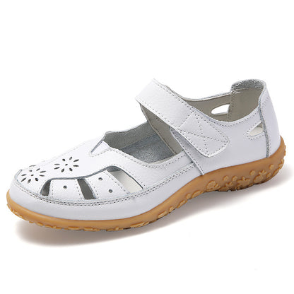 💞👡【Veľkosti 36-42】Dámske elegantné a pohodlné ploché ortopedické sandále, vyrobené z mäkkej pravej kože, pohodlné a priedušné.