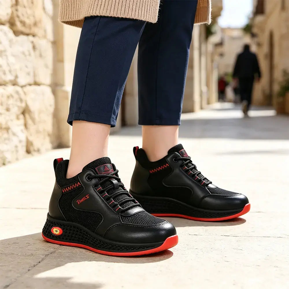 【35-41】👟Damskie czarne, skórzane, płaskie, wsuwane buty robocze – antypoślizgowe, amortyzowane – oddychające, lekkie i wygodne