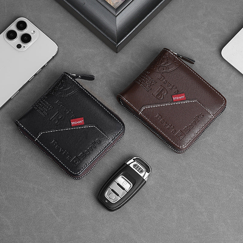 🔥🔥【Vremenski ograničena ponuda】Novi i elegantni muški kratki novčanik s patentnim zatvaračem u retro stilu.