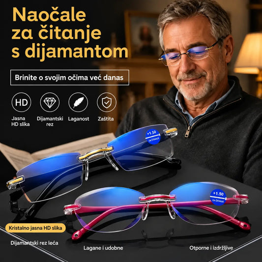1 par za 22 € 🧐👓️ Elegantne naočale za čitanje s filterom plavog svjetla; dizajn bez okvira za smanjenje naprezanja očiju i sprječavanje kratkovidnosti; pogodne za muškarce i žene.
