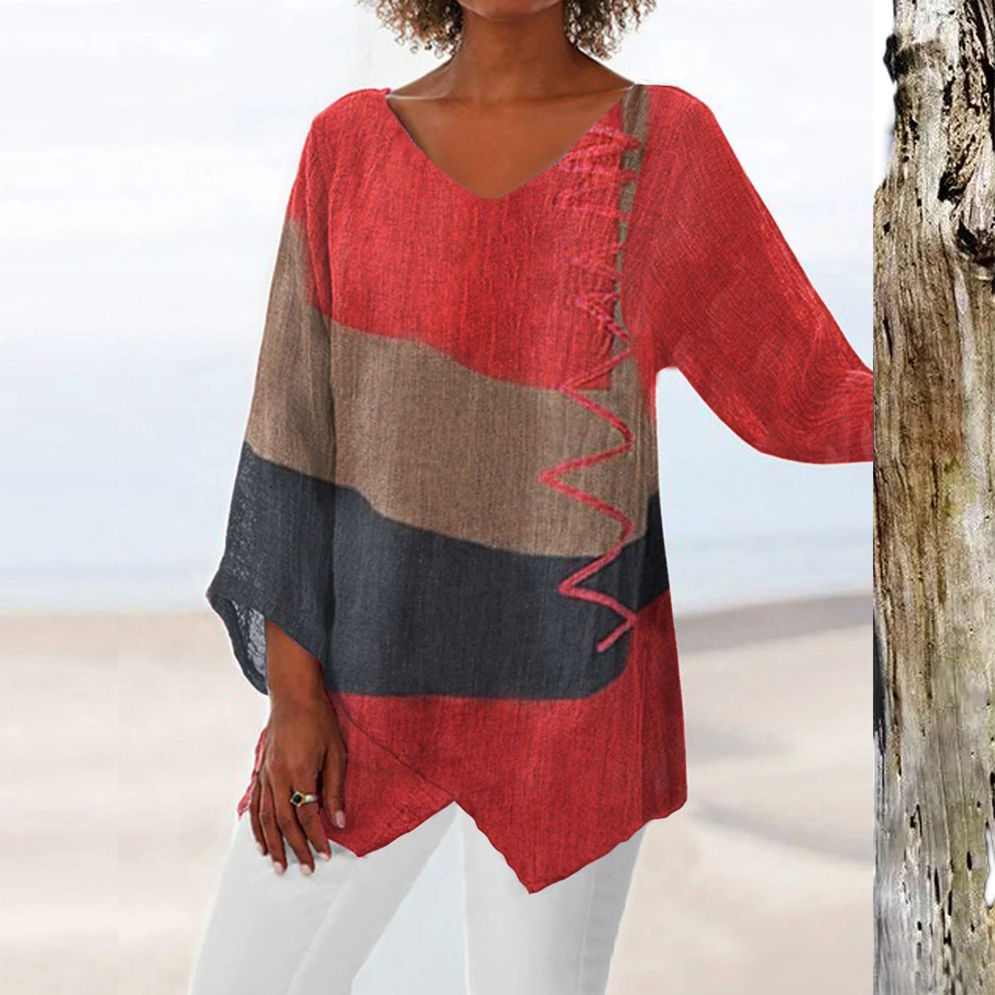 🔥Hit Sprzedaży 【Rabat 50%】😍【S~5XL】Damski elegancki sweter codzienny z dekoltem w seryjkę V, długim rękawem, artystycznym wzorem i nadrukiem