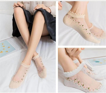 🔥Éxito de Ventas 【Descuento 50%】💐📢【7 pares en un juego】 – ideales para todo el verano, calcetines florales transpirables de verano