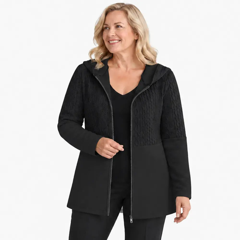 【S-5XL】Damowa kurtka z kapturem na jesień i zimę – jednolity kolor, falowane przeszycia, luźny krój