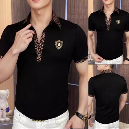 【🔥50% de descuento】👕‍♂️ 【M-5XL】Elegante polo de solapa para hombre, negro clásico, bordado exquisito, moderno y elegante.