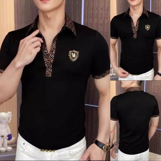 【🔥50% de descuento】👕‍♂️ 【M-5XL】Elegante polo de solapa para hombre, negro clásico, bordado exquisito, moderno y elegante.