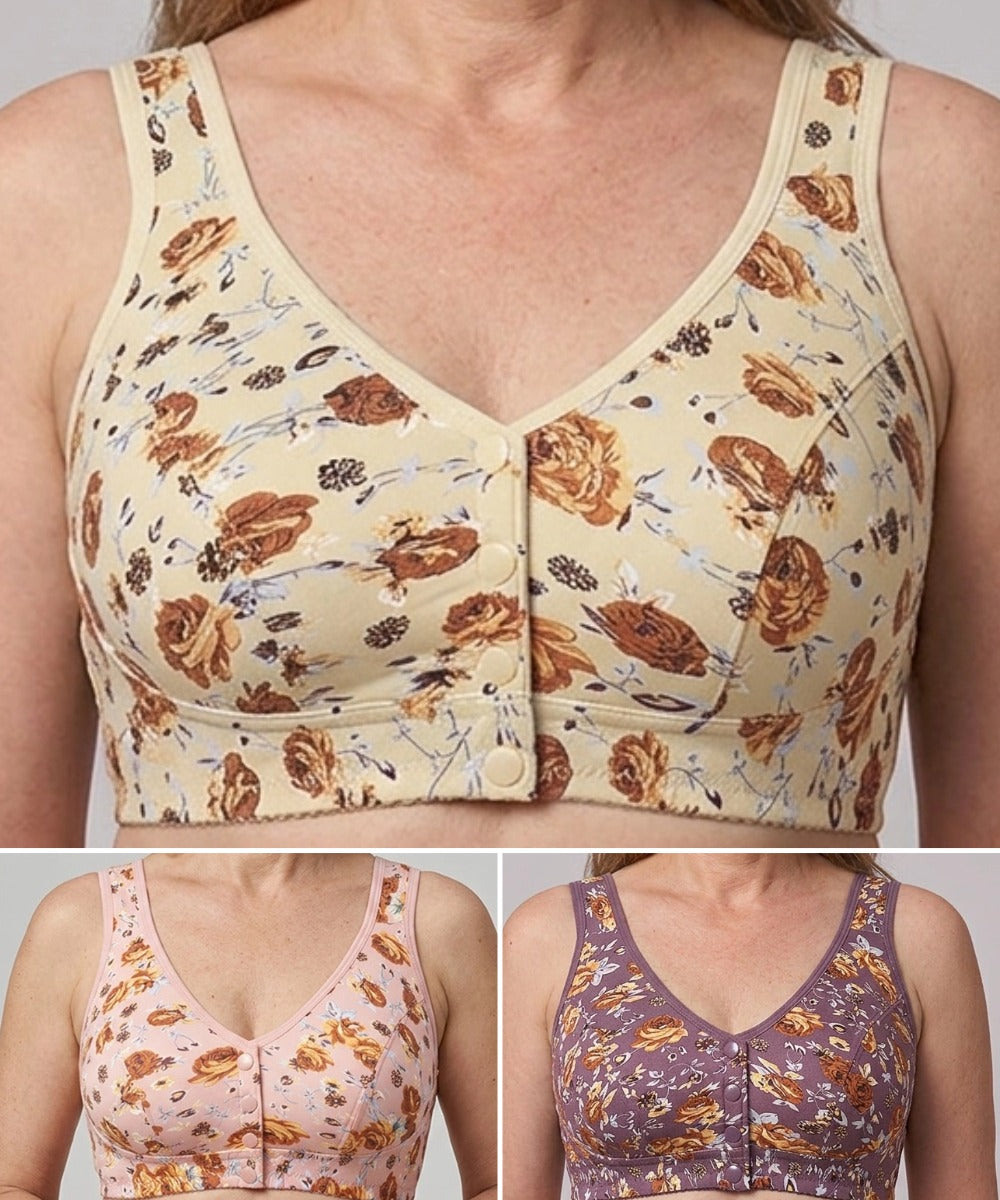 【Set od 3 dijela s 50% popusta💥】Grudnjak bez žice s printom i kopčanjem sprijeda, plus size, za žene srednje i starije dobi