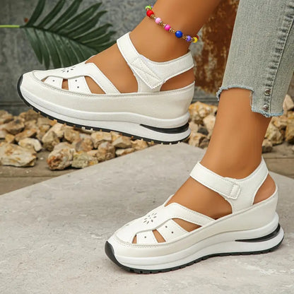 😍🌸【Tallas 35-44】Sandalias de cuña huecas de gran tamaño para mujer, nuevo modelo 2025, hechas de cuero genuino y cómodas de llevar