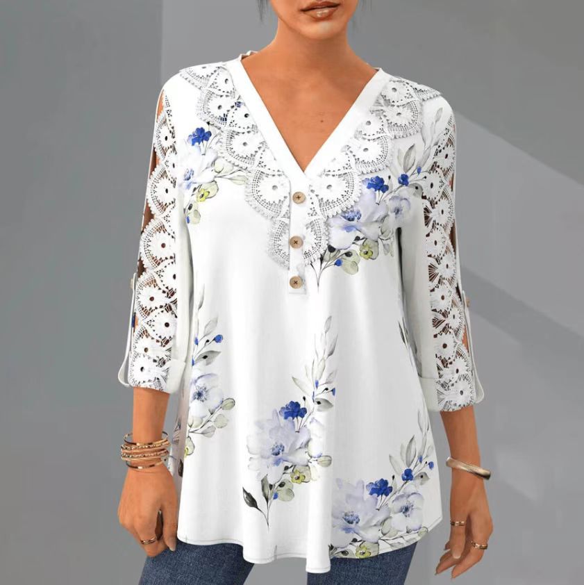 👚【S-5XL】Nové dámske módne tričko s výstrihom do V 3919732