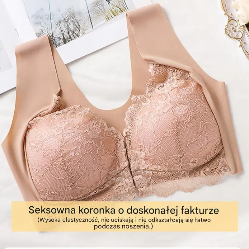 💖Najniższa cena przez ograniczony czas【Zestaw 5-częściowy】【40-100 kg】😍🩲Biustonosz z efektem uniesienia i piękną koronką na plecach, duży rozmiar, z wycięciem push-up i zapięciem z przodu