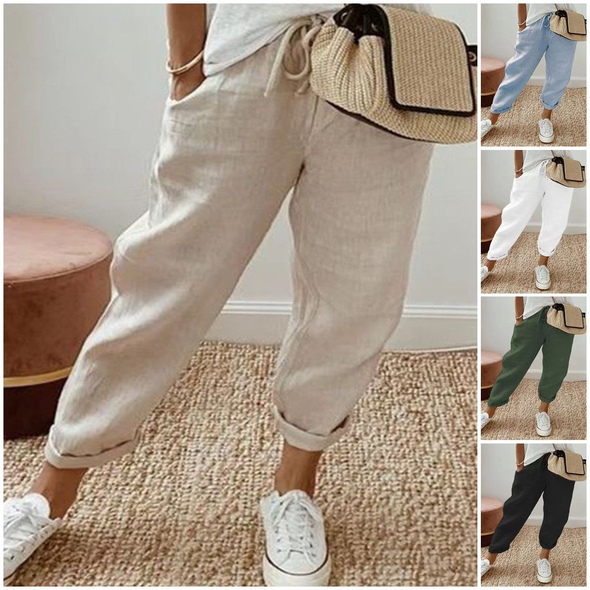 🌿🌈【S-3XL】Nowe letnie modne damskie wygodne, oddychające spodnie casualowe z bawełny i lnu, dostępne w wielu kolorach