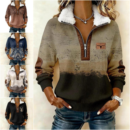 Iznenađenje u ograničenom roku: 50% popusta 🔥🔥 Majica dugih rukava s printom i krznenim kardiganom