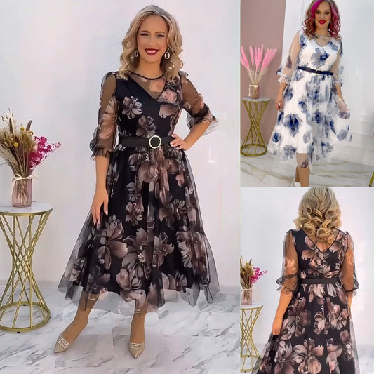 🌸💥【S-5XL】👗Rochie nouă de vară elegantă cu imprimeu moale șifon, potrivită pentru purtarea zilnică