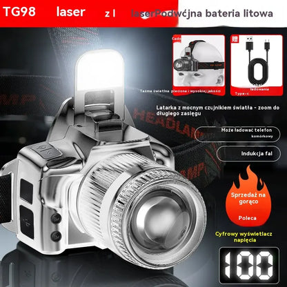 🔥💡【Rabat 50%】Czołówka z mocnym czujnikiem ruchu do użytku domowego i zewnętrznego, z funkcją zoomu, dalekim zasięgiem, ładowalna, o długim czasie pracy – idealna na nocne spacery, przygody i nocne wędkowanie.