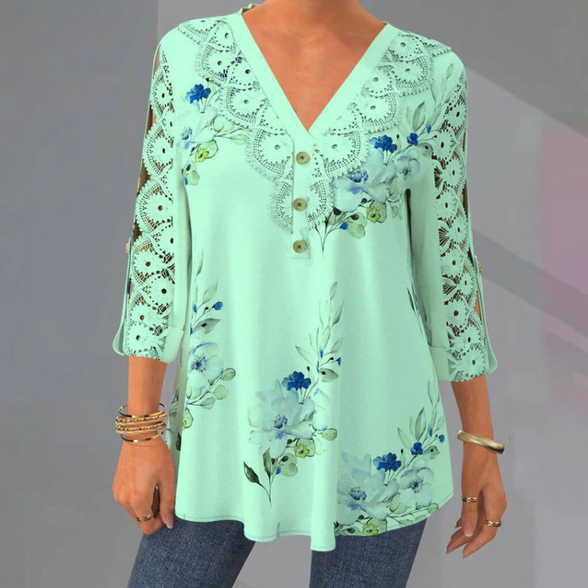 👚【S-5XL】Nové dámske módne tričko s výstrihom do V 3919732