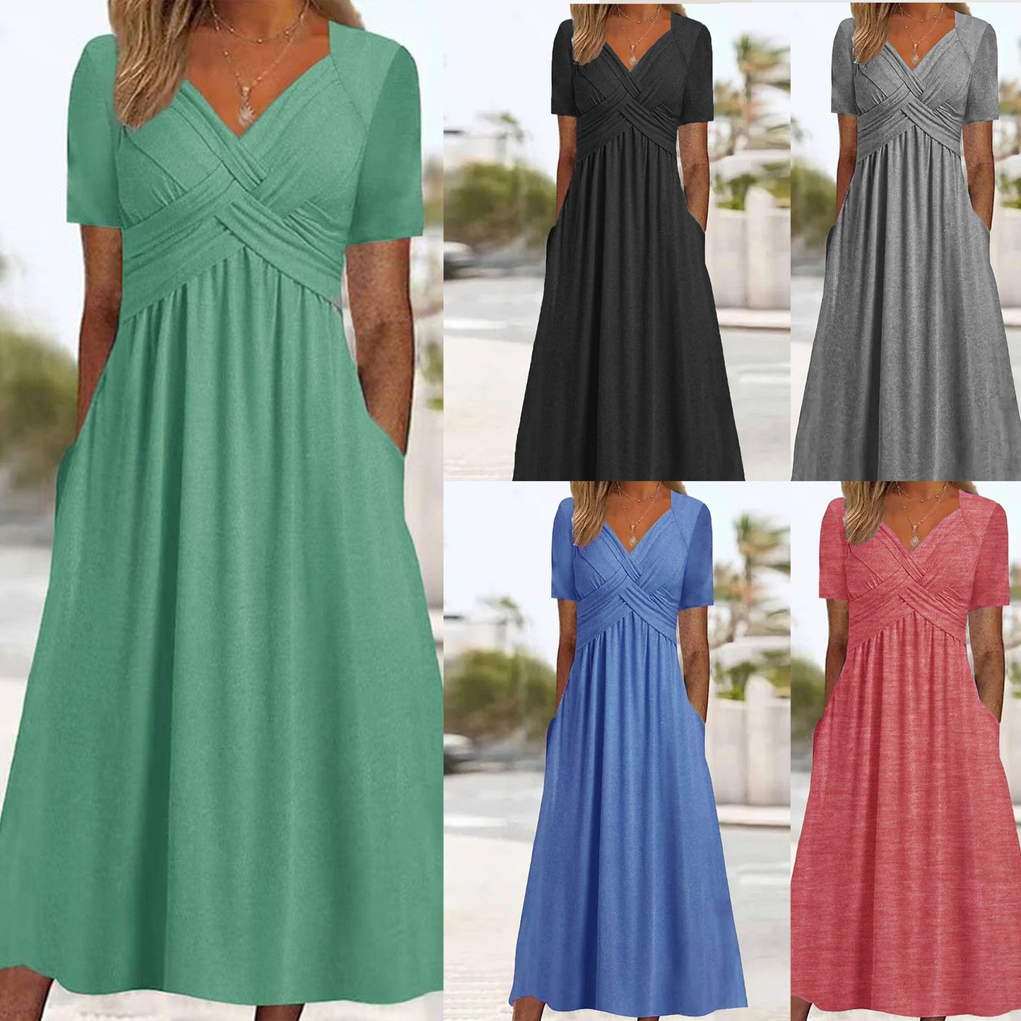 💟【Zľava 50%】【Kúp 1 a 1 zadarmo】【Veľkosti S-3XL】Jednofarebné ležérne midi šaty