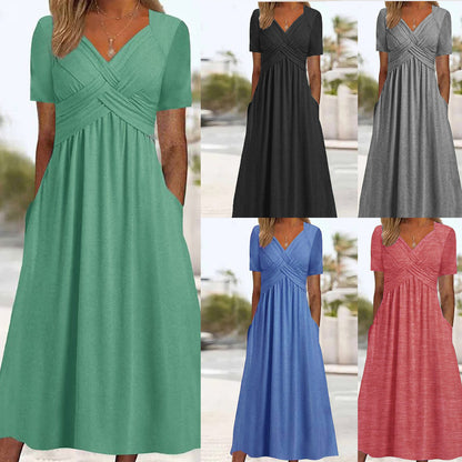 💟【Zľava 50%】【Kúp 1 a 1 zadarmo】【Veľkosti S-3XL】Jednofarebné ležérne midi šaty